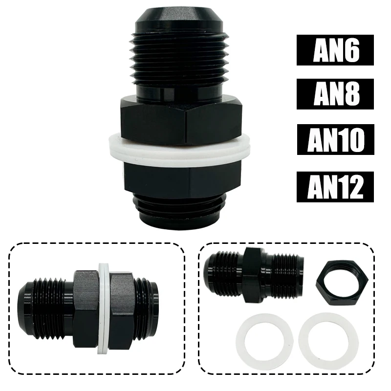 Car Male 6AN 8AN 10AN 12AN Flare Oil Fuel Cell Bulkhead Fitting Adapter Straight With 2x Washer Aluminum Black Auto Accessories