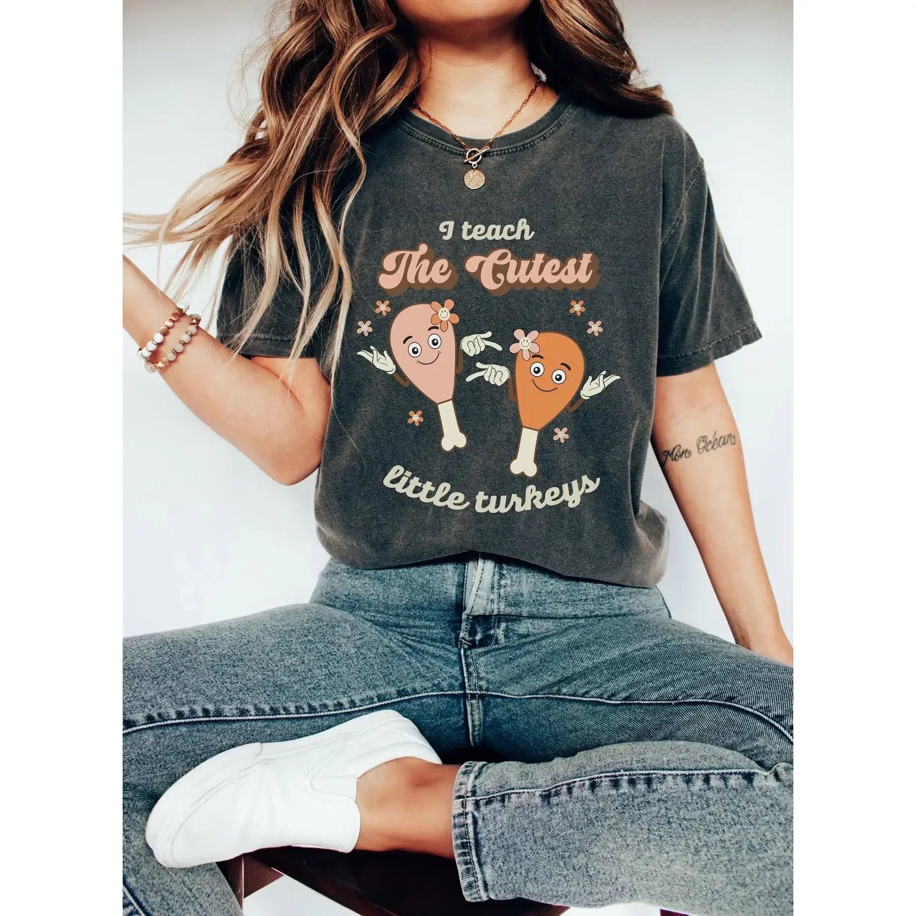 Thanksgiving Teacher T Shirt Retro Thankful Teach Cutest Turkeys