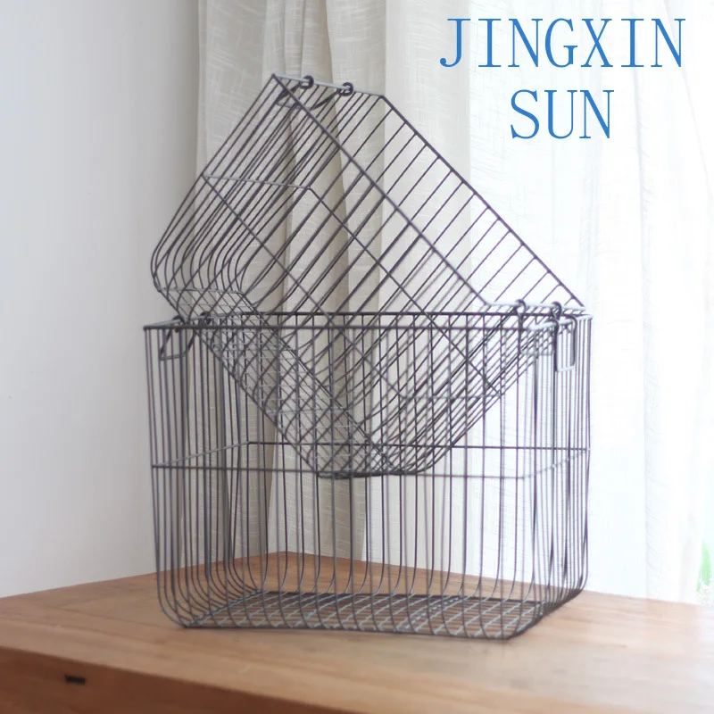 Simple wrought iron storage basket Large  basket Sundries sorting storage basket Floor-to-ceiling desktop American retro