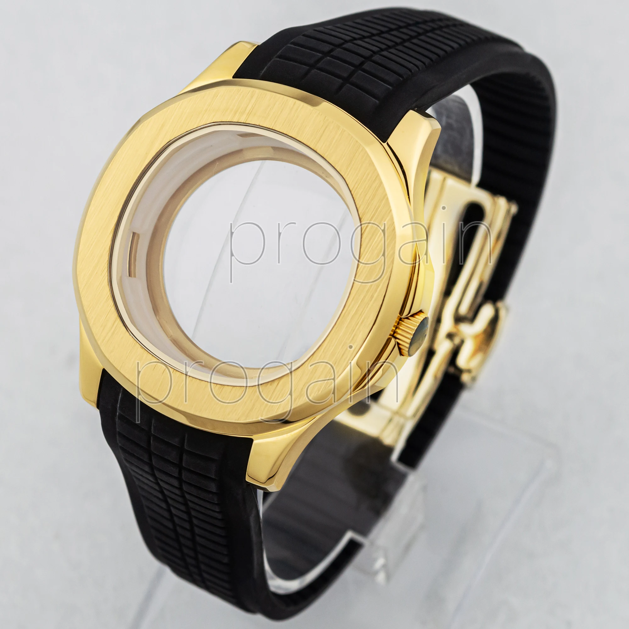 Waterproof Case NH35 Case Stainless Steel Case 42mm Watch Gold Case Rubber Strap for Nautilus AQUANAUT NH35 NH36 Movement Parts