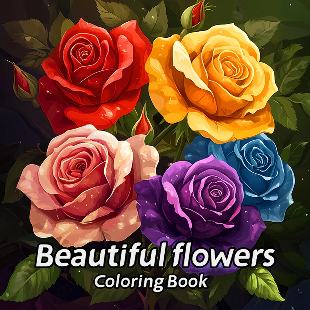 Beautiful Flowers Coloring Book 24Page Adult Picture Books Gift For Relieve Stress Kill Time Graffiti Painting Drawing Art Book