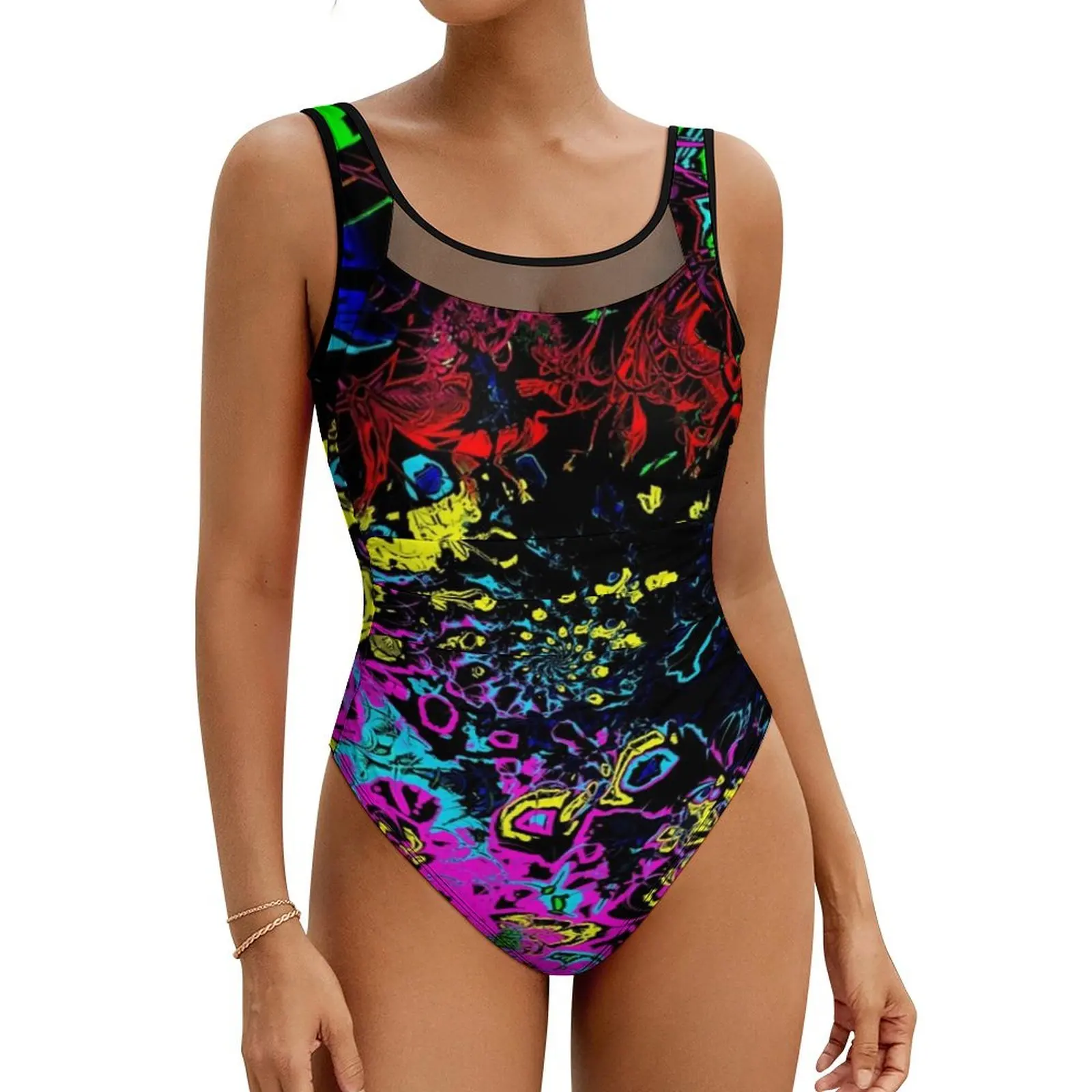 Colorful Paint Splatter Swimsuit Abstract Pattern One Piece Swimwear Push Up Elegant Bathing Suits Sexy Holiday Rave Bodysuit