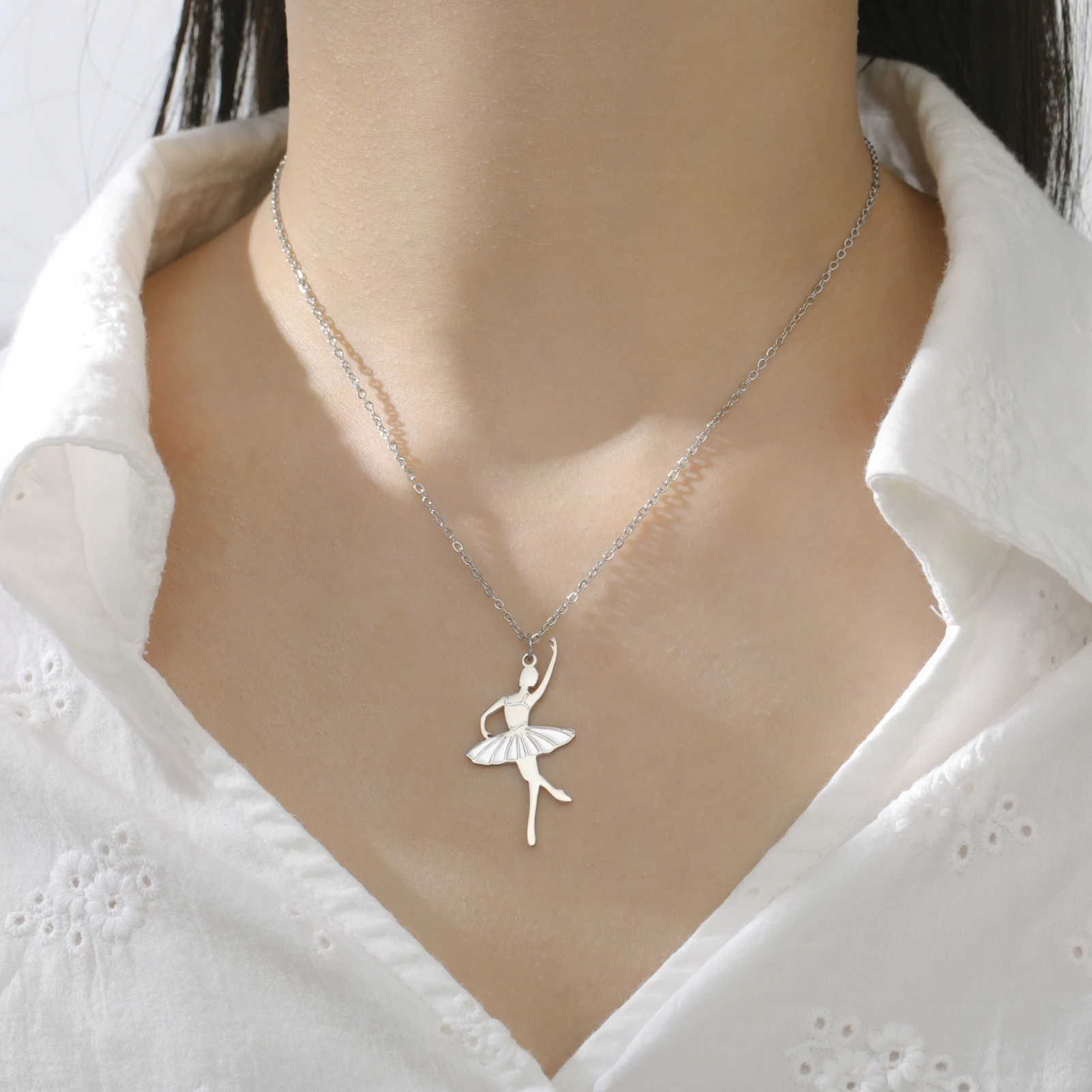 COOLTIME Gymnastik Anhänger Halskette für Frauen Edelstahl Mode Sport Ballett Tänzerin Halskette Turnerin Schmuck Neue – Detail 8