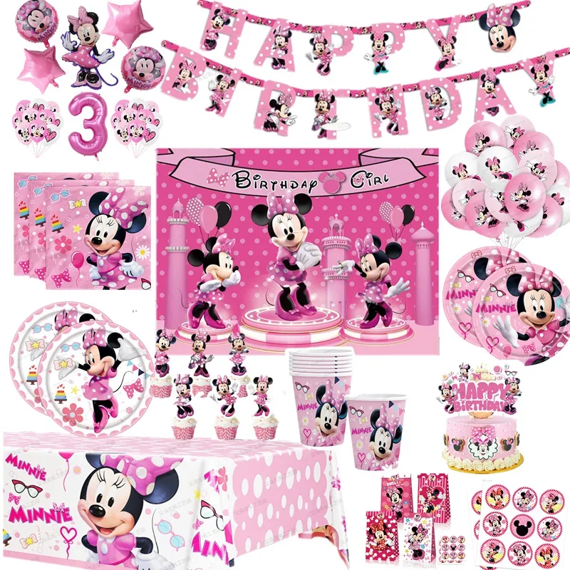 

Minnie Mouse Theme Happy Birthday Party Supplies Disposable Tableware Set Paper Cup Plate Kids Girl Birthday Party Decoration