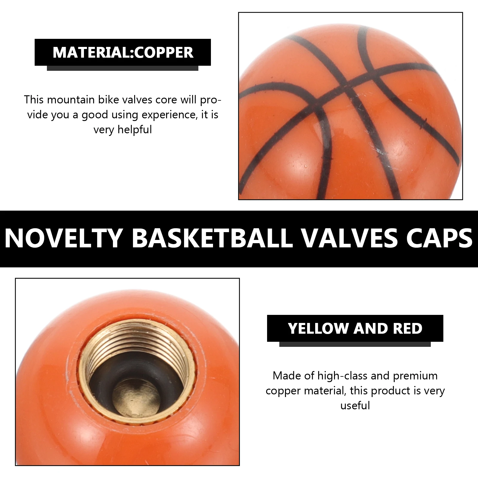 

5pcs Basketball Shaped Valve Caps Spherical Tire Covers Novelty Air Replace Copper Core Anti-Wear Sturdy Easy Install Mountain