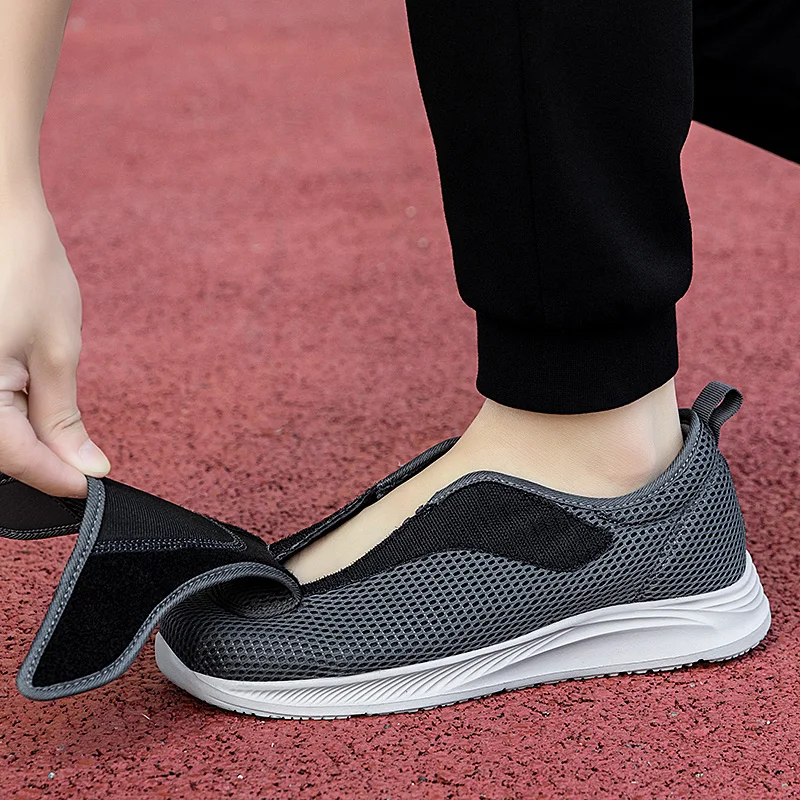 Verstellbare offene Schuhe für Herren, leichte, bequeme, diabetische Wanderschuhe, Turnschuhe für geschwollene ältere Füße, normale Breite