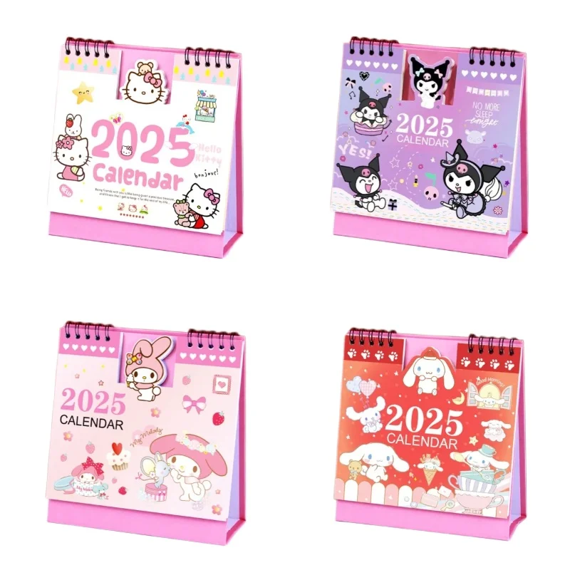 2025 New Sanrio Hello Kitty Calendar Kawaii Desk Calendar Cartoon Desktop Ornaments Daily Scheduler Planner Office Supplies