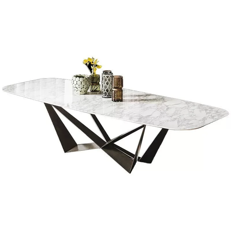 Italian light luxury negotiation table rock slab dining table rectangular marble dining table