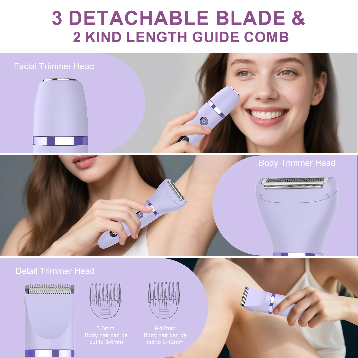 New Ladies Shaver Triple-Function Multi-Purpose Washable Hair Remover Digital Display Bikini Intimate Trimmer