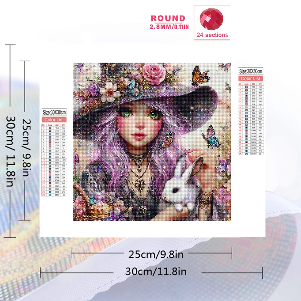 Momoart Girl Diamond Painting Portrait Cartoon Full Square Round Diamond Mosaic Rabbit Embroidery Kid Handcraft