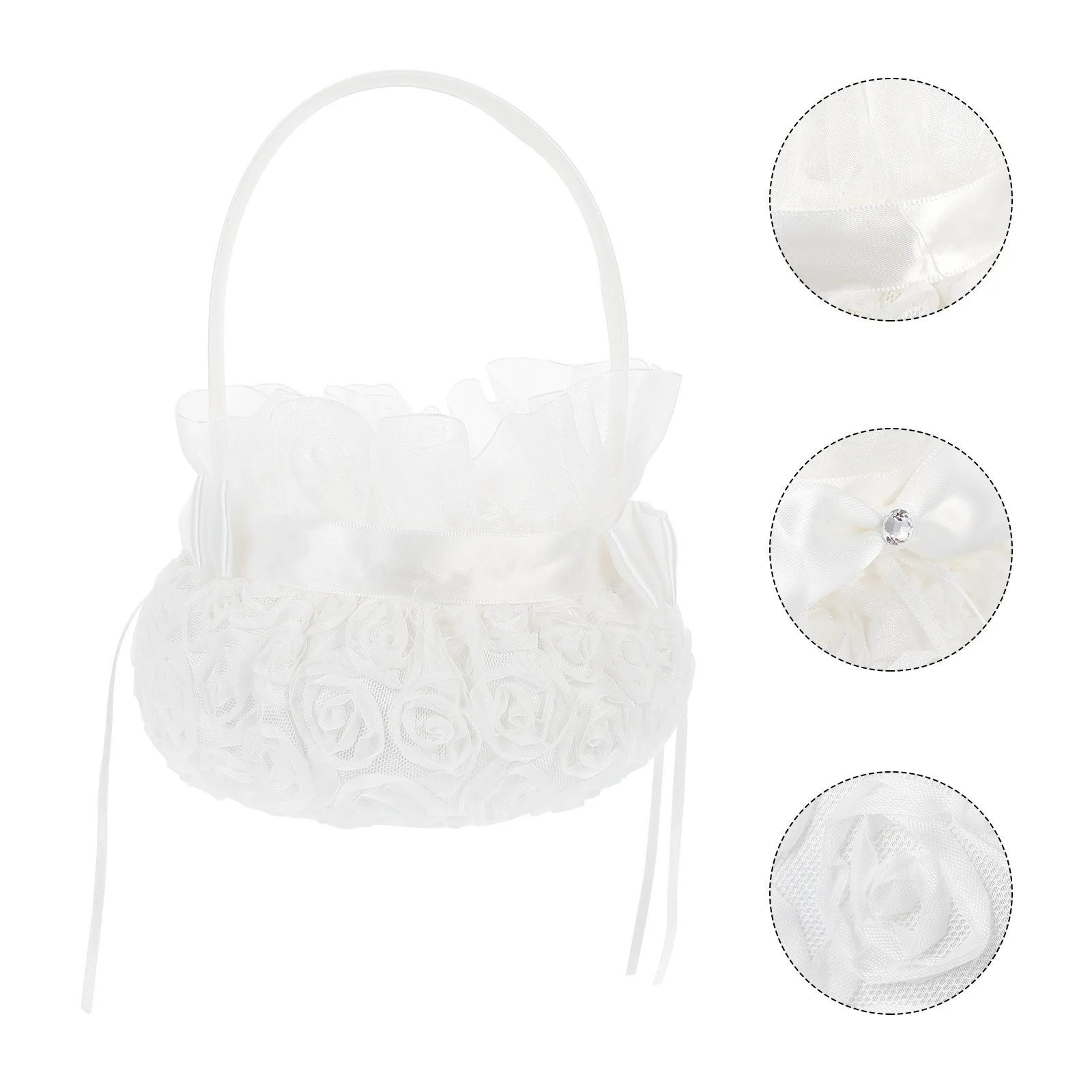 

2Pcs Wedding Flower Baskets Rose Embroidery Exquisite Workmanship Bridal Accessories Romantic Aisle Walk Flower Girl Basket