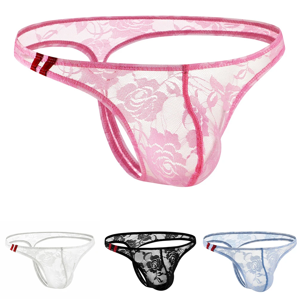 

Hot Sale Perspective Mens Floral Lace Underwear T-panties Briefs Breathable U Pouch Thong G-string Lightweight Casual