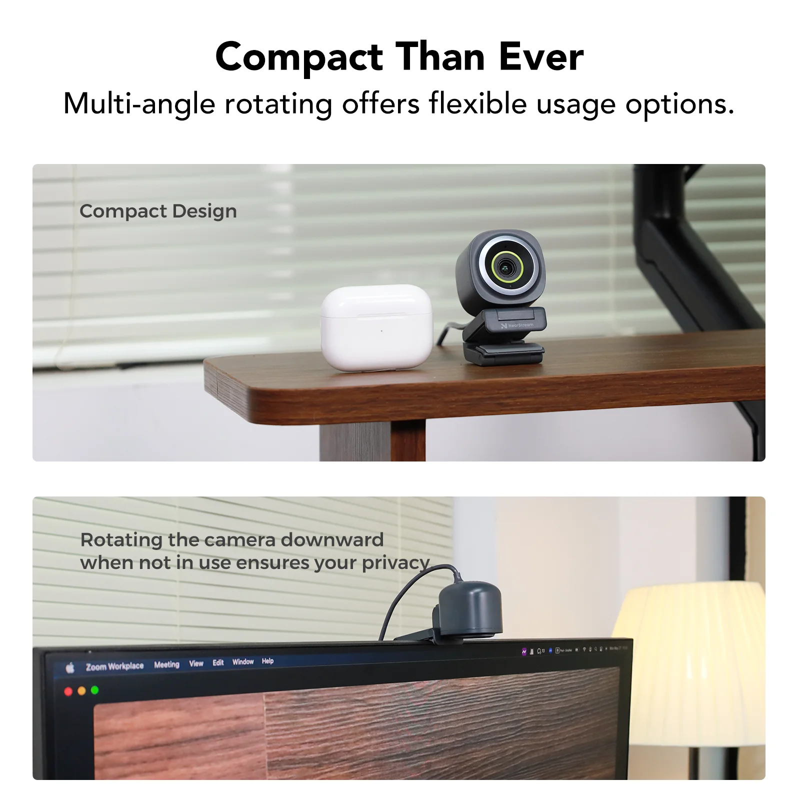 كاميرا ويب NearStream 1080P@60FPS USB مع برنامج ميكروفون لإلغاء الضوضاء AI كاميرا كمبيوتر بتركيز تلقائي مع ميكروفون توصيل وتشغيل