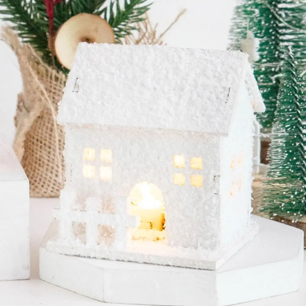 Mini lumière LED de noël créative, maison en bois blanche avec flocon de neige, château lumineux, maison lumineuse