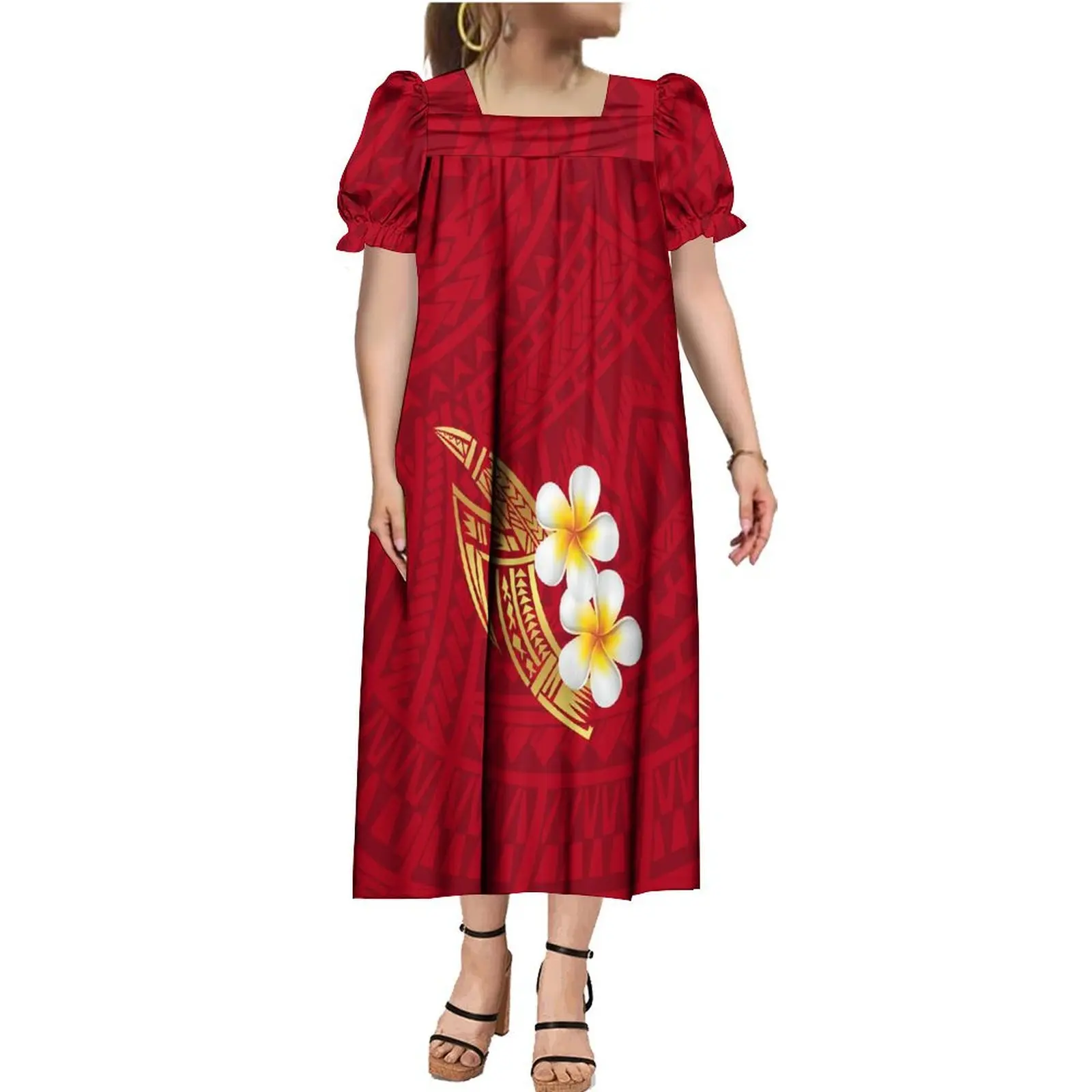 New MUMU Polynesian Vintage Print Tribal Design Women's dress Elegant Loose maxi skirt Micronesian Island Clothing 2024