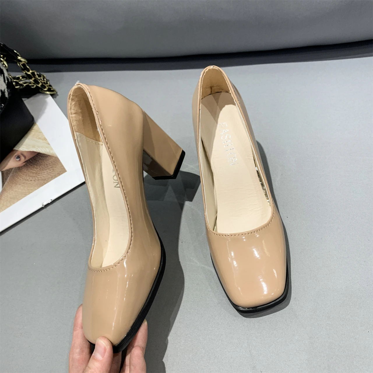 Neue Quadratische Tou Lacklederschuhe Damen Pumps mit Dicken Absätzen Sapato Feminino Arbeits- und Partyschuh Übergroße Plusgröße 50 Zapatos Mujer – Detail 9