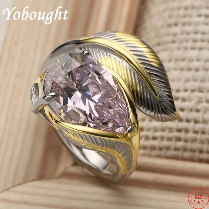 

S925 sterling silver rings for Women New Fashion two-color feather inlaid zircon crystal adjustable jewelry free shipping