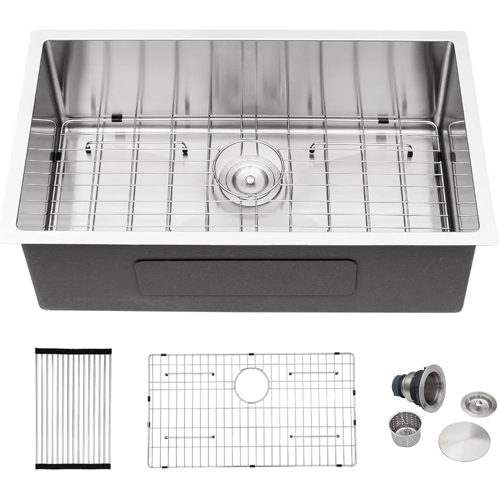 

30 Inch Undermount Kitchen Sink 16 Gauge Stainless Steel Sink Single Bowl Under Counter, 30x19x9 Rounded Corner, #DC-U77