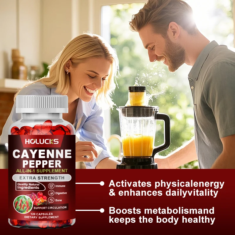 كبسولات فلفل كايين عالية الفعالية، مع فيتامين د3، تدعم الجهاز الدائري، والتنظيف والعافية الشاملة، وفقدان الوزن