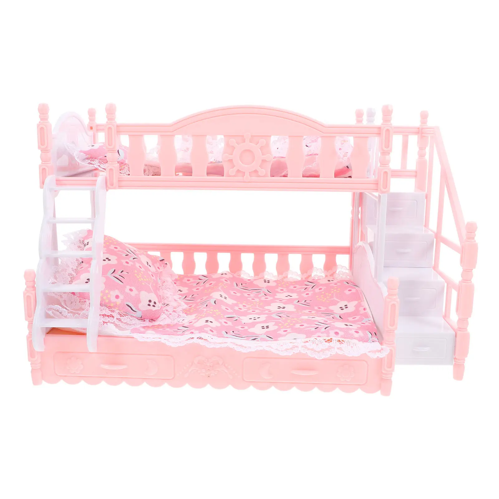 

1Set Miniature Dollhouse Bunk Bed Set Realistic Plastic Detailing for Creative Play Elegant Bedroom Styling Compatible with All