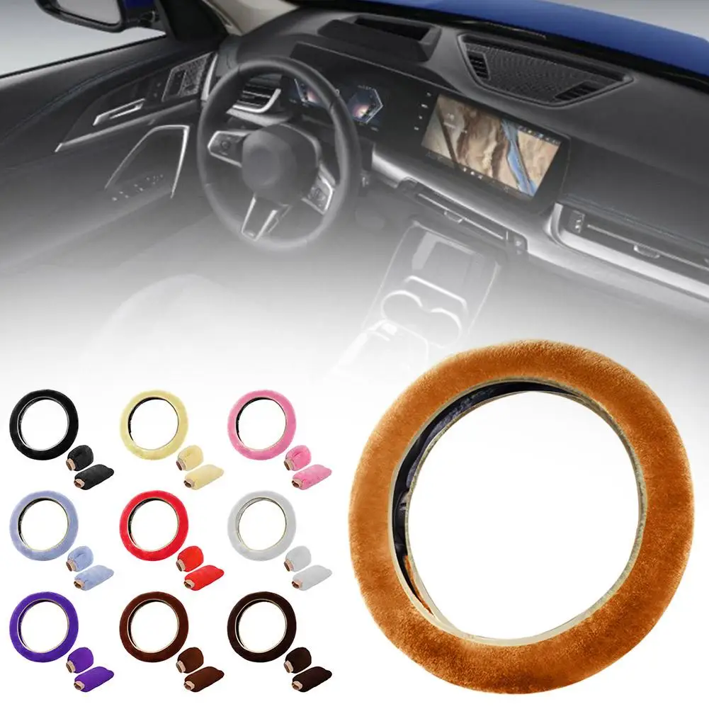 Car Steering Wheel Cover Winter Style Warm Universal Wheel Warm Steering Cover Cover Handle Wheel Car Plush Steering Pull S A8J8