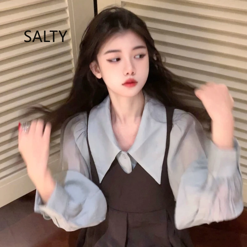 Set di abiti da donna Colletto per bambola francese 2025 Nuovo abito a pieghe a vita alta + camicia Set da due pezzi femminile