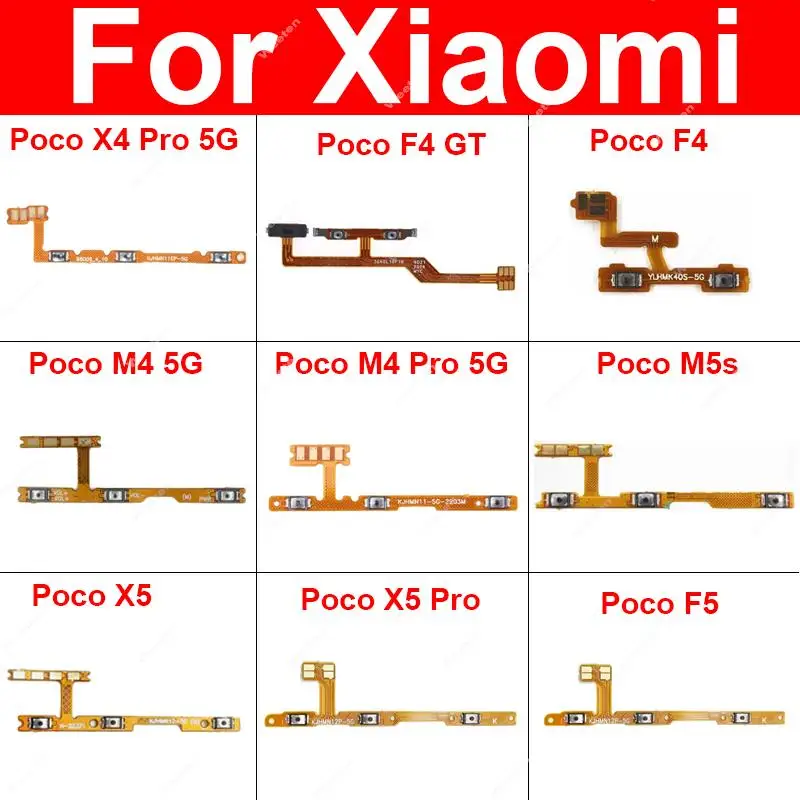 For Xiaomi Poco X4 X5 M4 Pro 5G GT F4 GT Poco M5 M5s Poco F5 Pro Power Volume Side Button Flex Cable Ribbon Replacement Parts