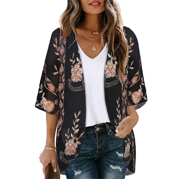 2023 Women Summer Bohemian Casual Cloak Cardigan for Swimsuit woman Beach Swimwear Tops Short Sleeved Shawl Chiffon Shirt