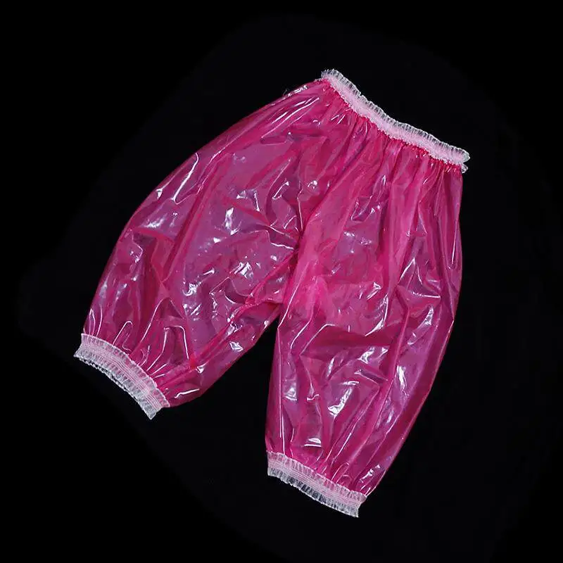 Sexy Men Plastic Pants Ultra-soft PVC Sexy Waterproof Warm Lace-trimmed Translucent Rubber Shorts