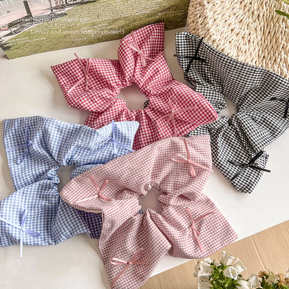 

Sweet Lattice Square Scrunchies for Women Korean Bowknot Elastic Hair Ties Ponytail Holder Oversized Hair Rope Hair accessories