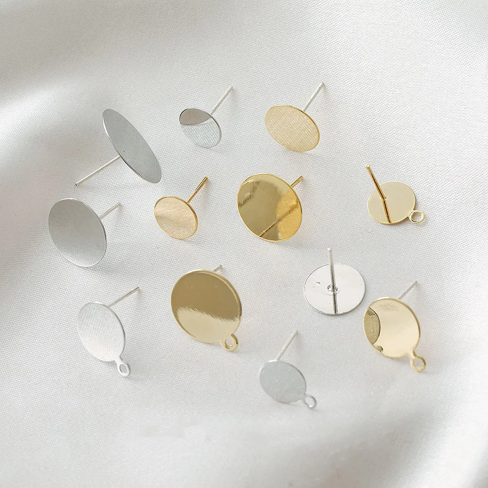 4PCS 18K Gold Plated Brass Basic Earring Setting Stud with Hole Silver Needle DIY Making Supplies Material Accessories