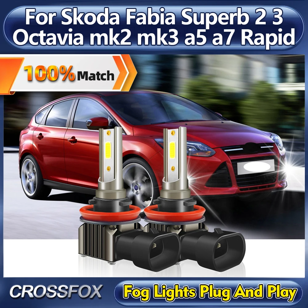 LED Fog Lights Bulbs 120W Auto Lamps 12V For Skoda Fabia Superb 2 3 Octavia mk2 mk3 a5 a7 Rapid Scala Yeti Kodiaq Karoq Kamiq