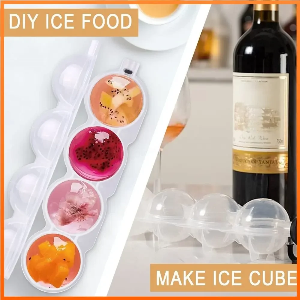 2PCS Whiskey DIY Ice Ball Makers Mold 4-Hole Round Ice Ball Mould 2.2 Inch Ice Ball Maker for Cocktails Reusable DIY Ice Maker