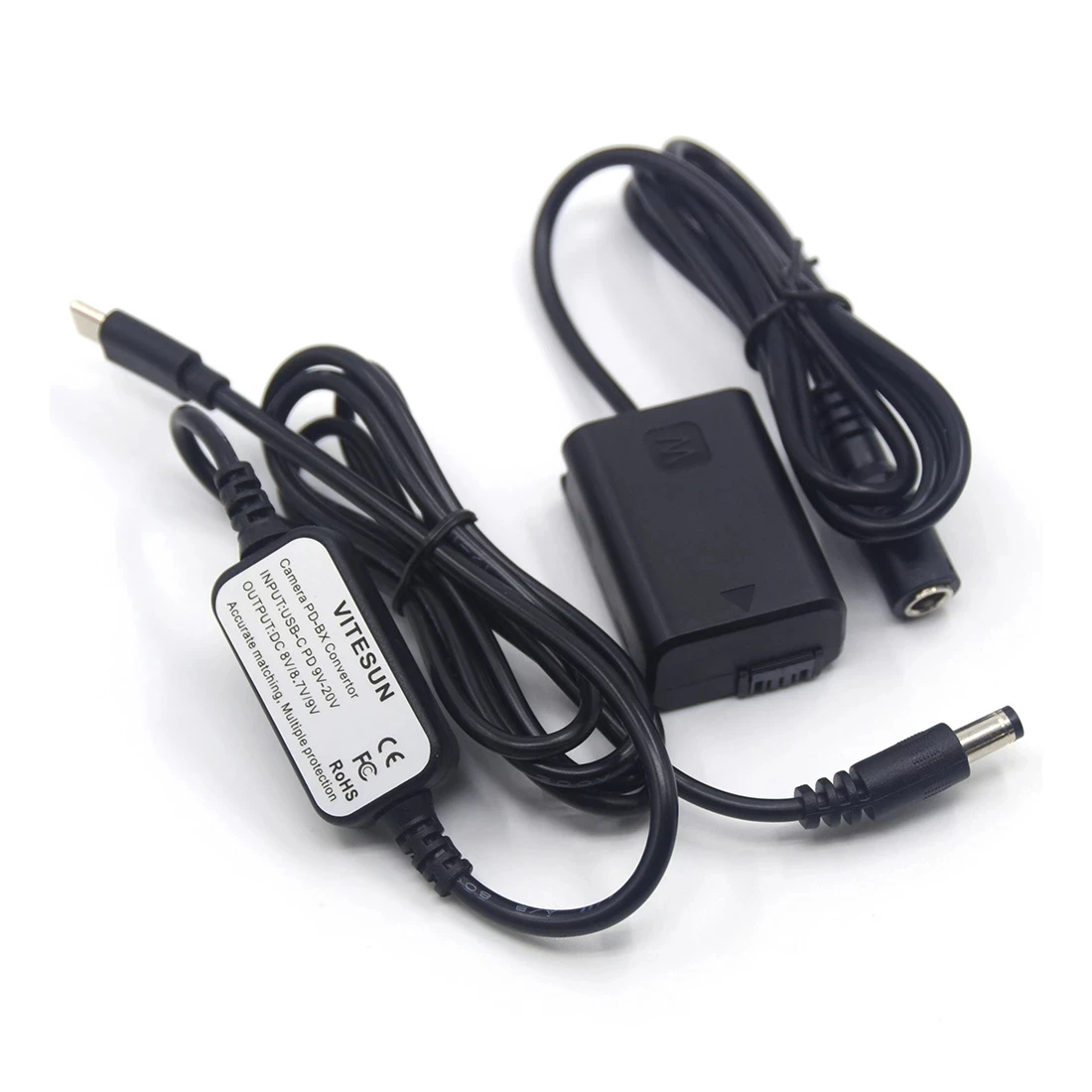 Batería ficticia de NP-FW50 + adaptador de Cable de Banco de energía USB C para Sony AC-PW20, A7M2, A7II, A7S2, A7R, A7RII, A6000, A6300, A6400, A6500