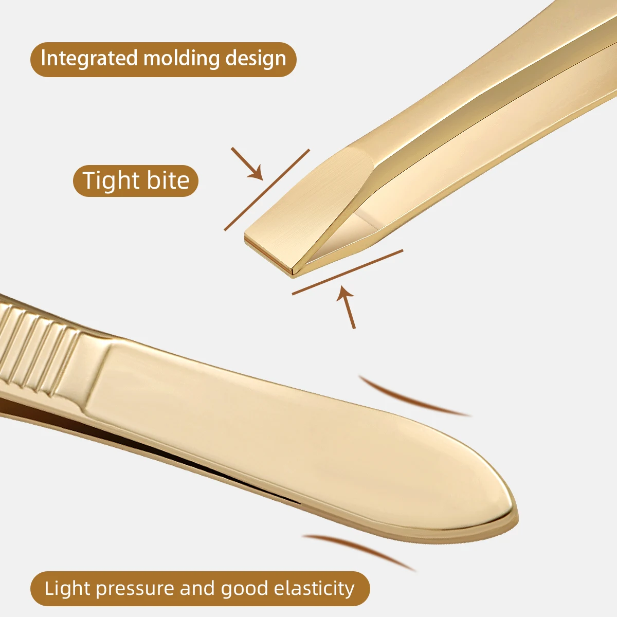 Eine goldene Edelstahl-Augenbrauenpinzette, mit flachem und schrägem Design, Pinzetten-Werkzeug zum Zupfen von Augenbrauen und Bart, Unisex. – Detail 3