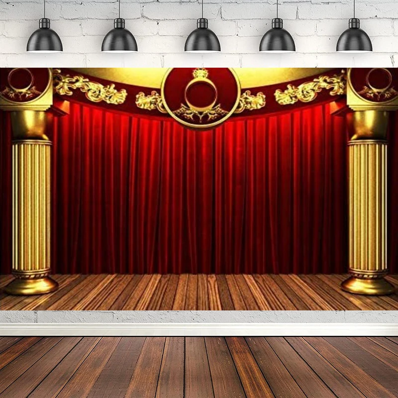 Photography Backdrop Theater Interior Stage Lights Red Curtains Play Show Theater Photos Speech Lecture Background Photo Studio