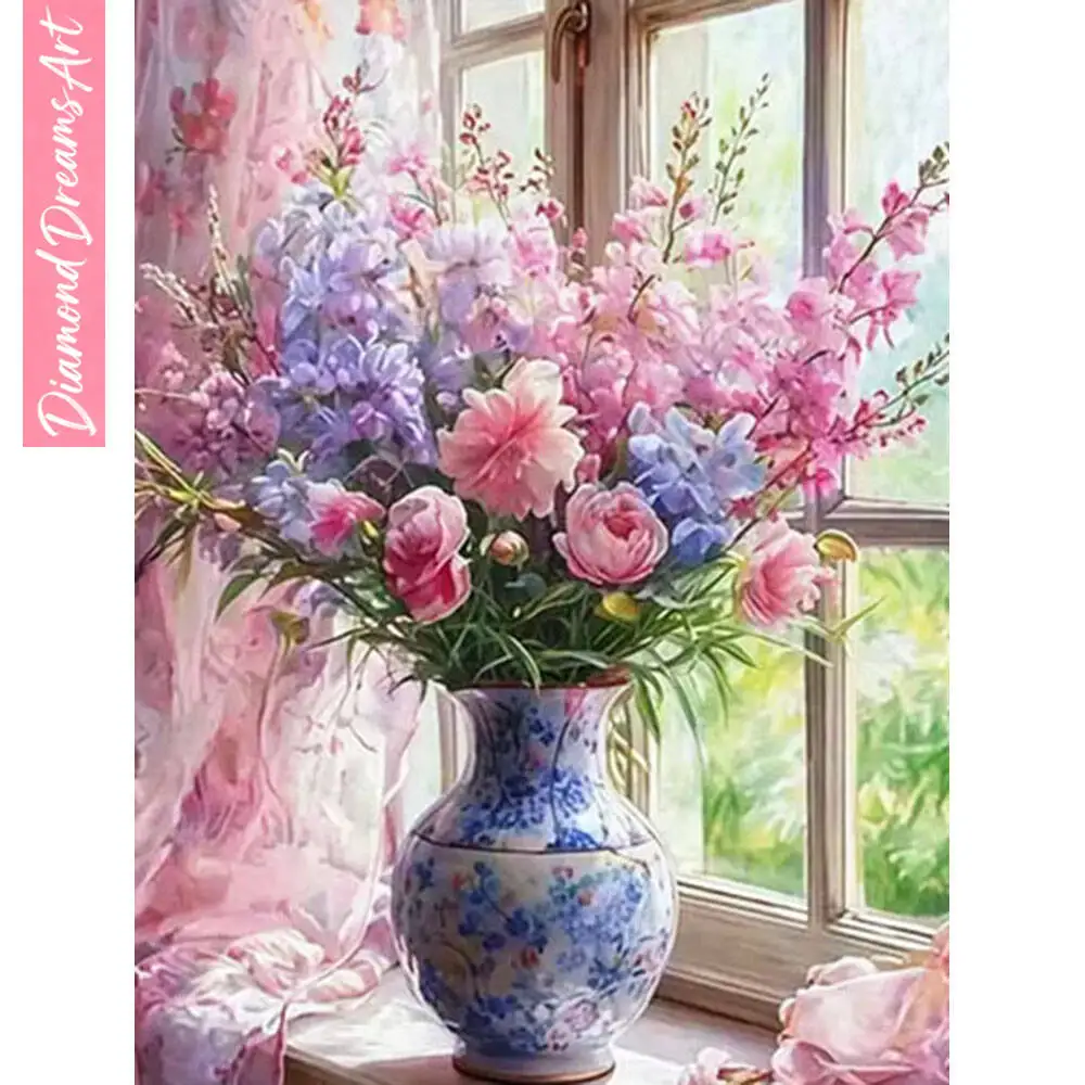 DIY Diamantmalerei Vase Diamant-Mosaik Blumen Neue Kollektion 2025 Heimdekoration, Rahmenlos