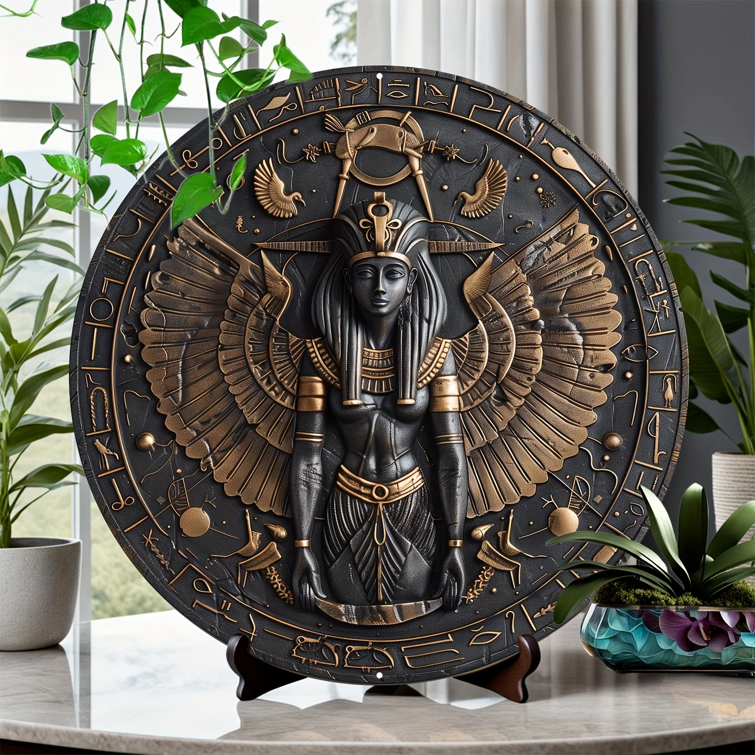 Egyptian Pharaoh and Goddess Isis Wall Art,Decorative Sign , Durable Metal Hanging Decoration for Home, Living Room, Front Door