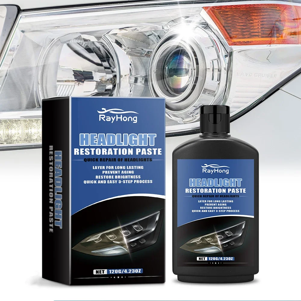 Pasta de restauración de faros de 120g/4,23oz, Kit restaurador de limpiador de faros de coche, Kit restaurador de faros para faros de coche de plástico