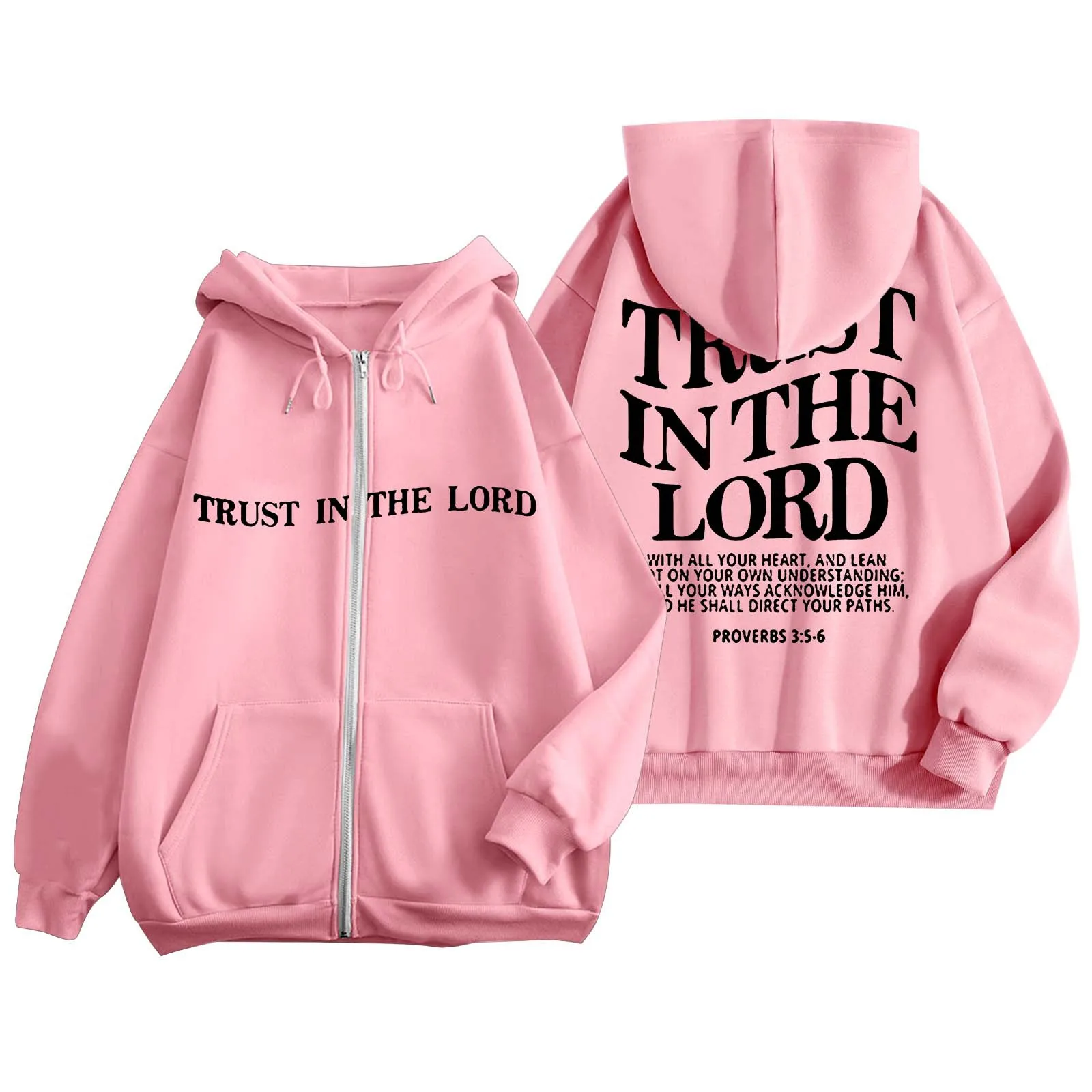 Trust in the lord Trend Letter Print Christian Zip up Hoodie Women Casual Comfortable Tops Oversize Sweatshirt Female Clothes