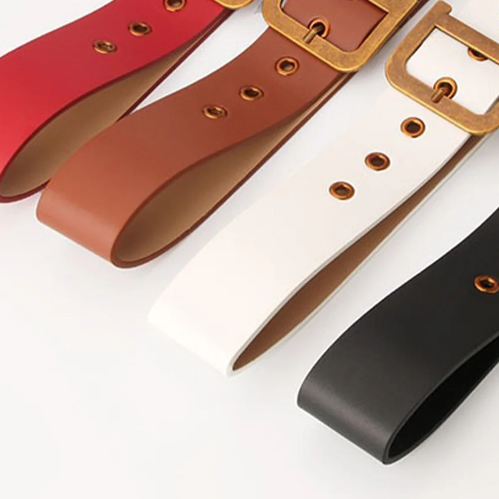 

1Pcs Golden D-Shaped Buckle Wide Belt Fashion Retro Ladies Belt Solid Waistband Girdle for Dresses Jeans Shorts Coffee