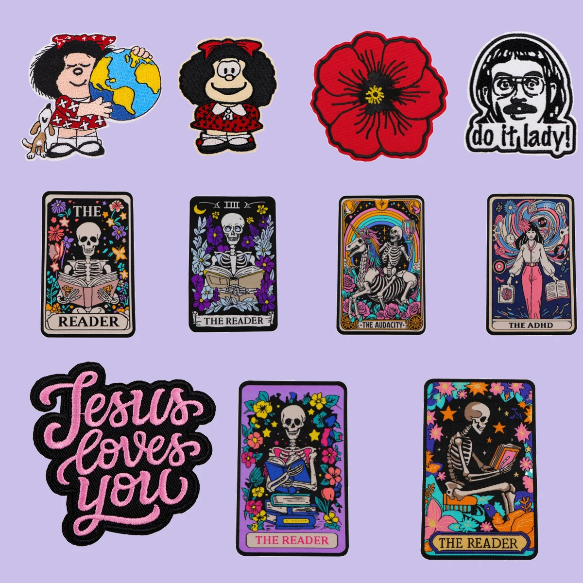 

Skeleton Tarot Card Embroidered Patches Poppy Patch For Clothing Thermoadhesive Patches On Backpacks DIY Jackets Sew Stickers