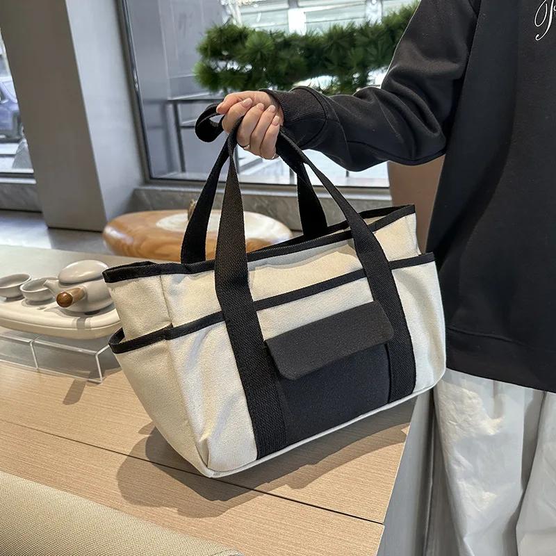 New Color Block Canvas Tote Bag Fashion Casual Shoulder Crossbody Bag for Women