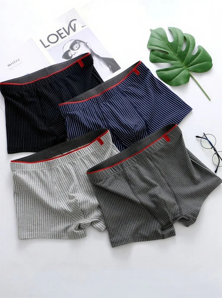 Men's Boxer Underwear Soft Breathable And Comfortable Briefs Striped Trendy Personality Casual Loose Boxers Panties Stylish
