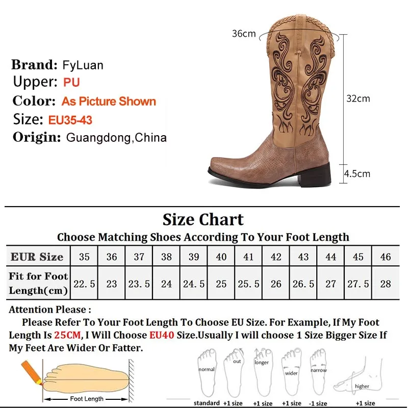 2025 جديد تطريز أنيق النساء منتصف العجل الأحذية رئيس مربع 4.5 سنتيمتر كعب متوسط فارس الأحذية الخريف الشتاء سيدة أحذية أحذية طويلة