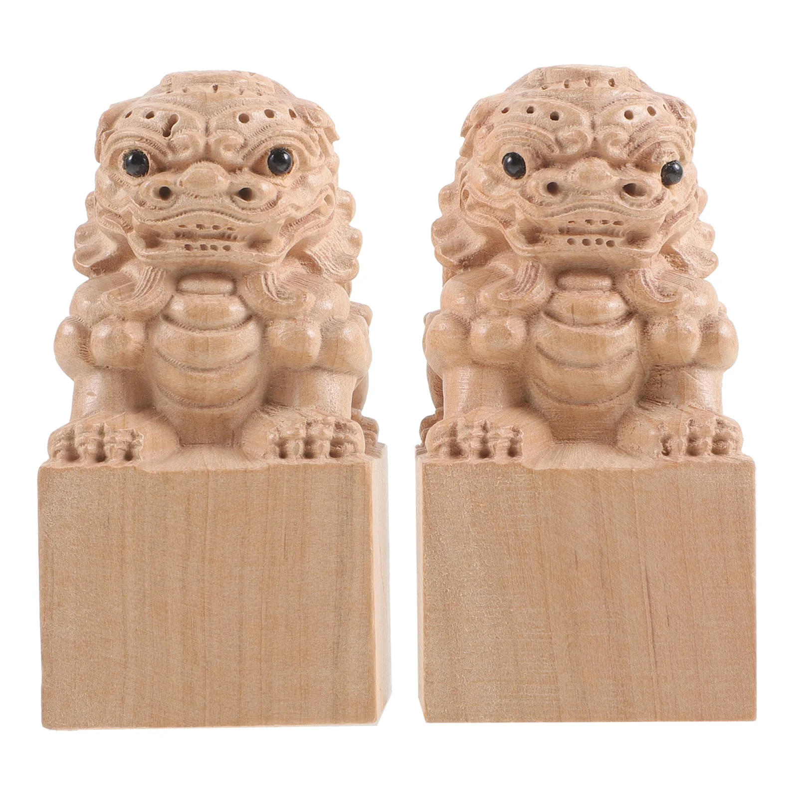 

2Pcs Wood Lion Sculpture Carved Ornament Small Size Lion Decoration Garden Statue Animals Statue Wood Animals