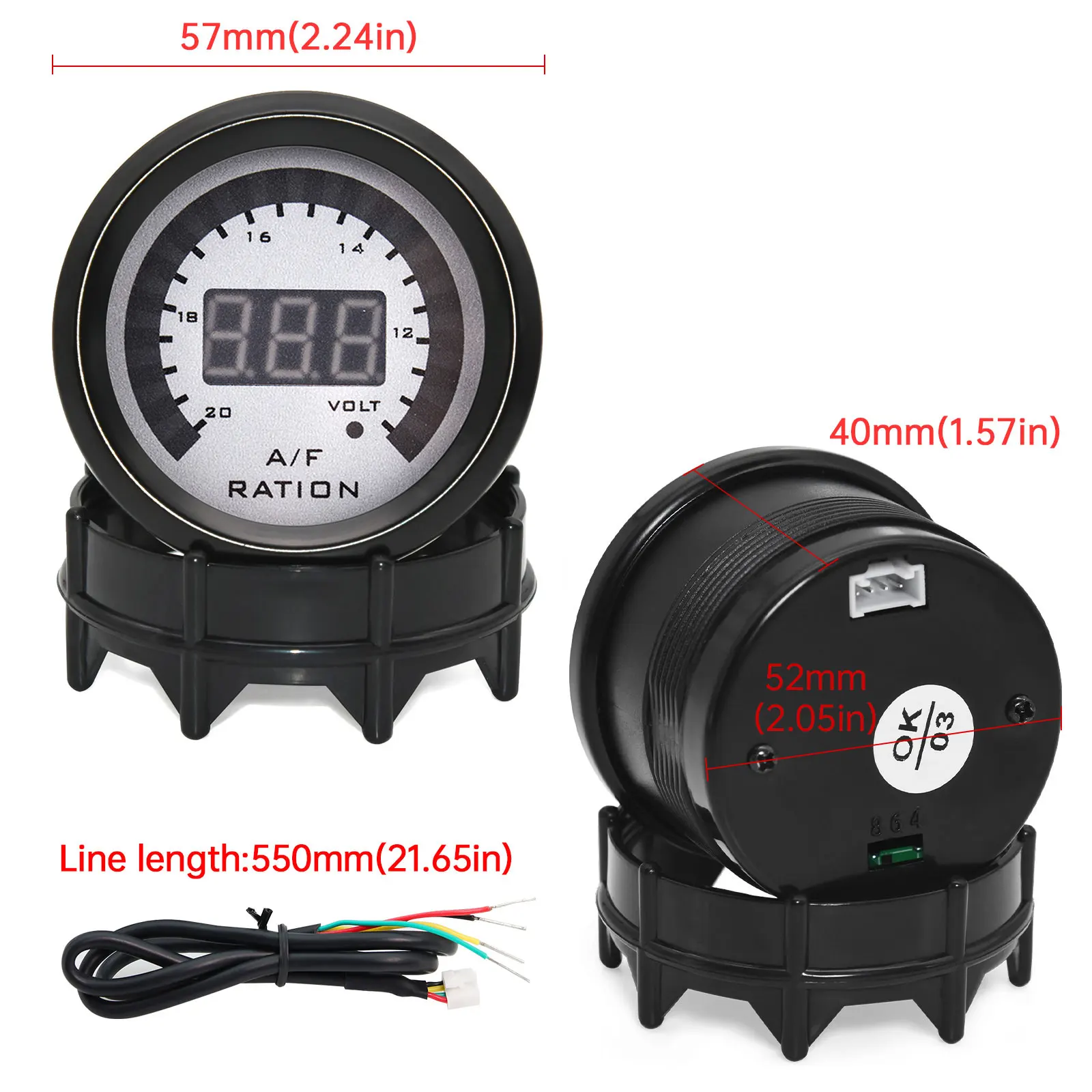 2 in 1 AFR Guage Voltmeter Racing Gauge 52mm Digital Car AFR Narrowband Air Fuel Ratio Gauge for 12V Car Gasoline Engine