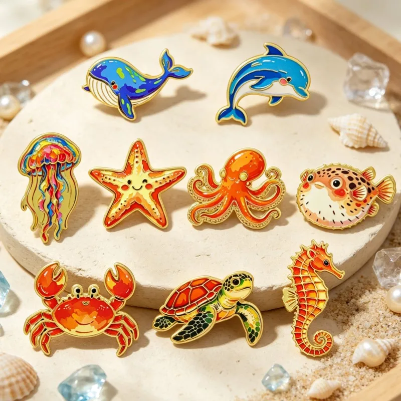 Vibrant Ocean Animal Enamel Pin Cute Sea Creature Brooch Lapel Badge For Backpack Hat Coat Ocean Life Fashion Holiday Gift Kids
