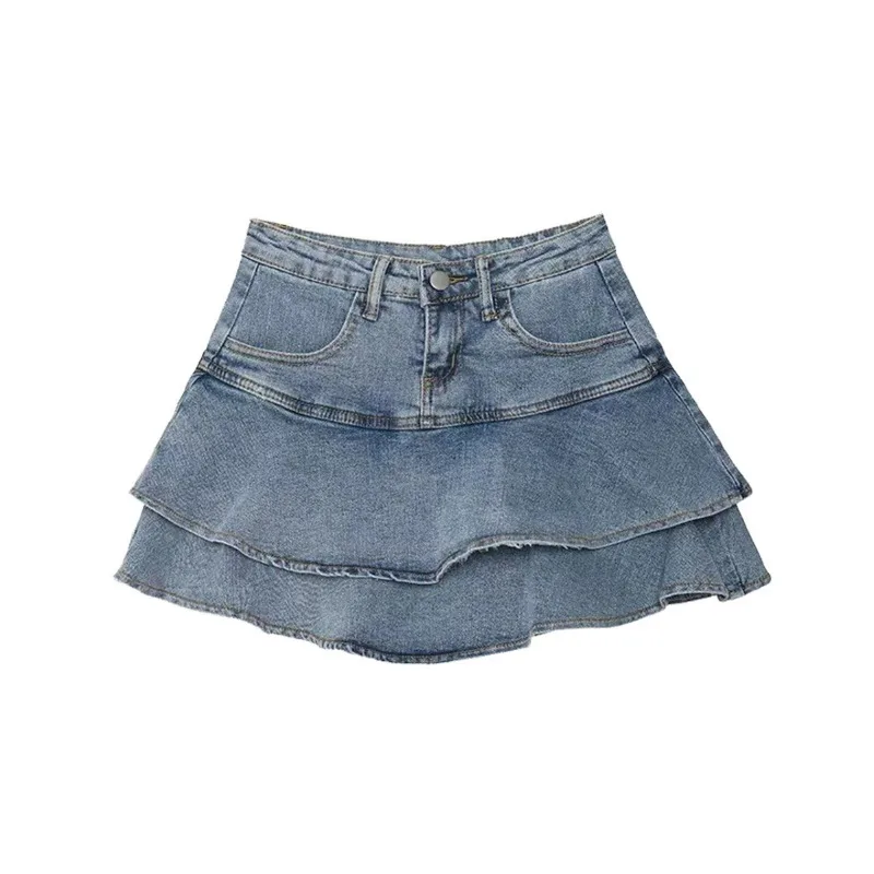 Denim Rock Weibliche Kuchen Rock Sommer A-linie Minirock Hosen Hohe Taille Design Sinn Nische Hüfte Hottie Rock Mädchen Frau Komfort