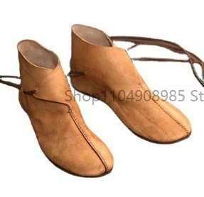 

OA1 Fashion Medieval Knight Prince Flat Single Shoes Chinese Style Retro Casual Leather Ankle Boots Japanese Samurai Short Boot